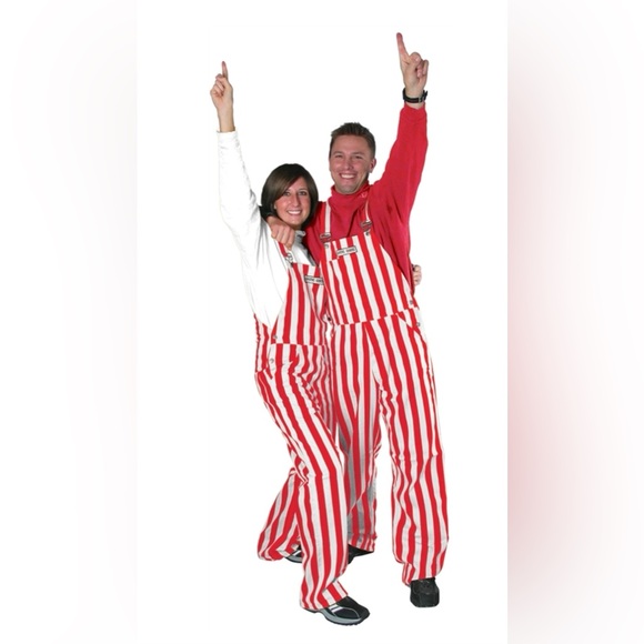 Adult Red & White Striped Game Bib Overalls, size XL, 100% Cotton, BRAND NEW - Picture 5 of 6